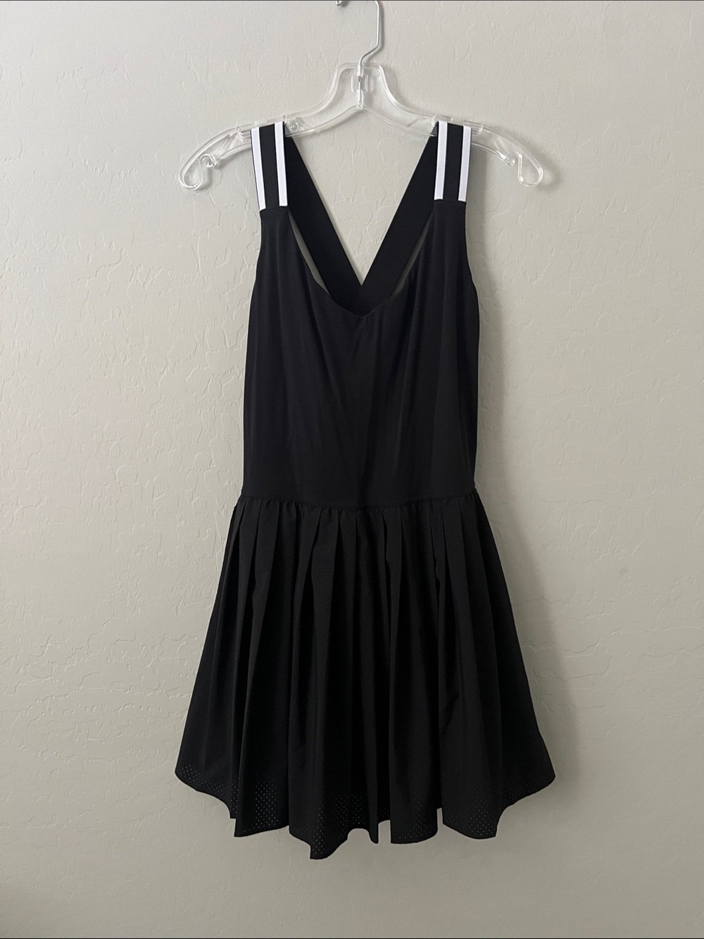 Women's Black V-Neck Mini Dress with Contrast Straps